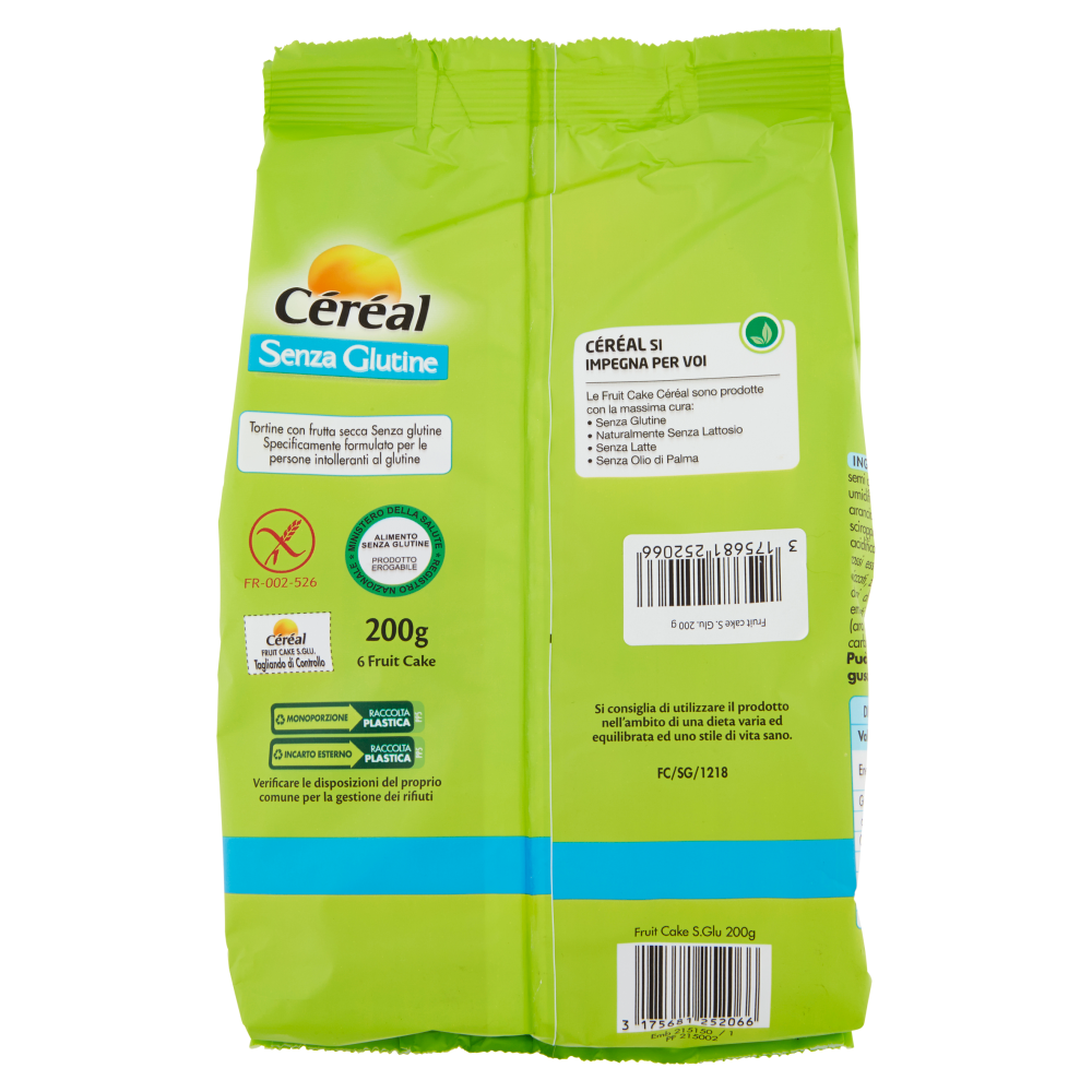 Céréal Senza Glutine Fruit Cake 6 Monoporzioni 200 g