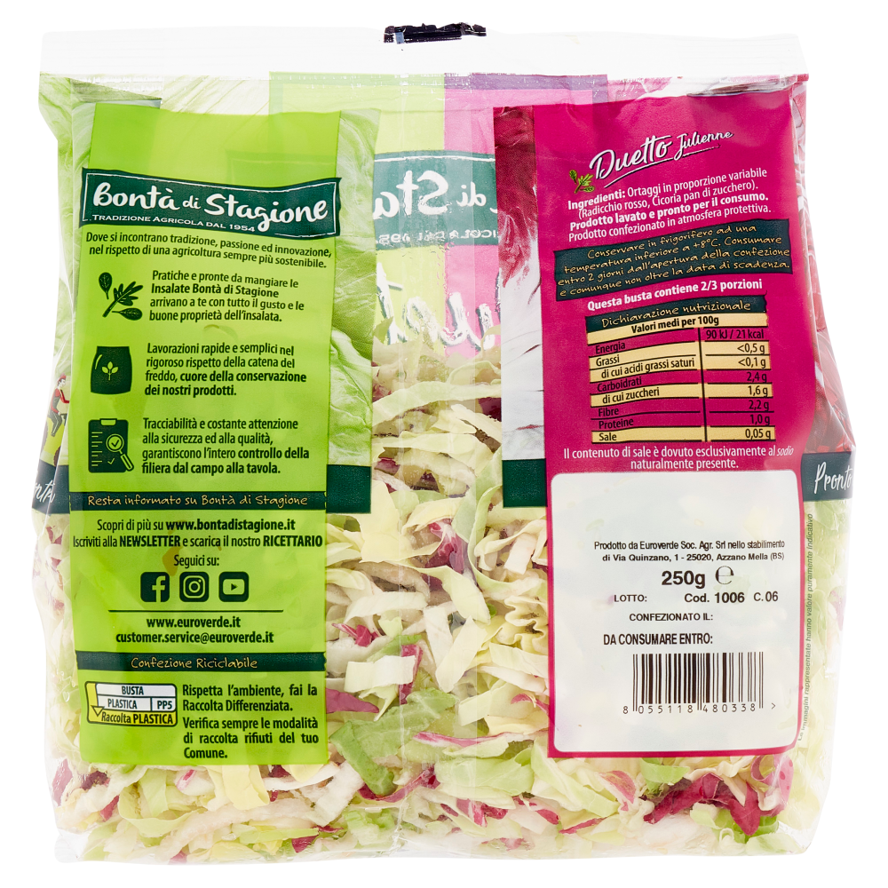 Bontà di Stagione Duetto Julienne Radicchio Rosso e Pan di Zucchero 250 g