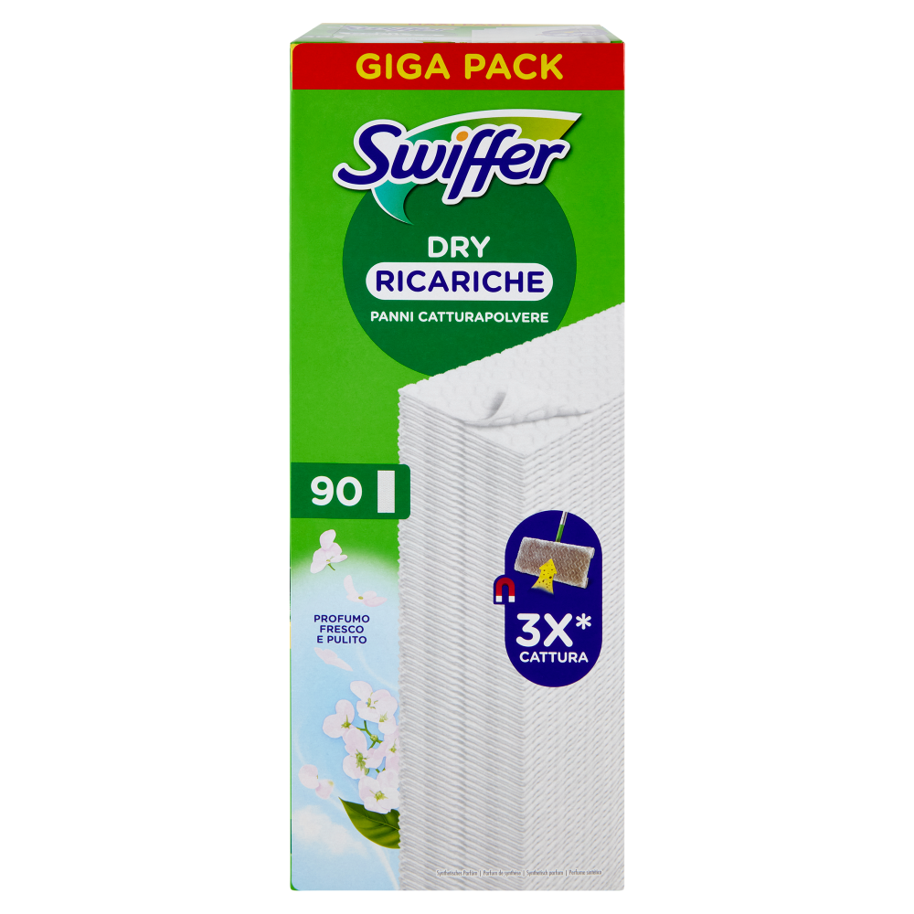 Swiffer Panni Catturapolvere per Scopa Swiffer Profumo Fresco e Pulito - Ricarica 90 Panni