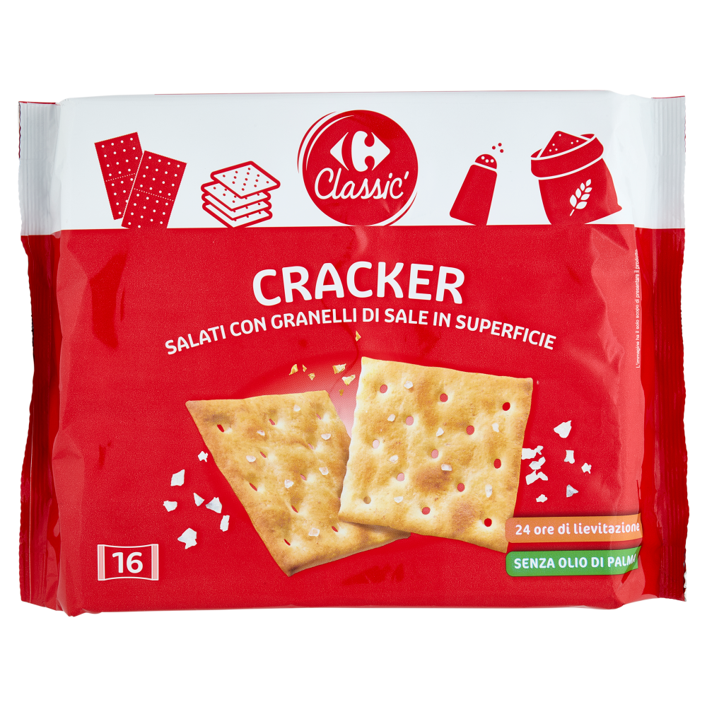 Carrefour Classic Cracker Salati con Granelli di Sale in Superficie 16 x 31,25 g