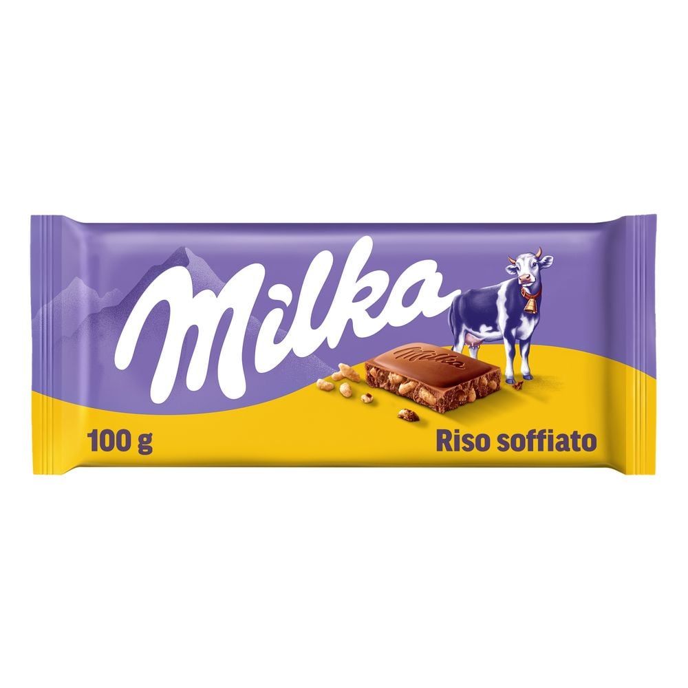 Milka Riso Soffiato, Tavoletta di Cioccolato al Latte Ripieno di Riso Soffiato, Latte 100% Alpino - 100 g
