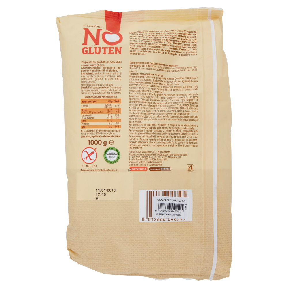 Carrefour No Gluten Preparato Milleusi 1000 g