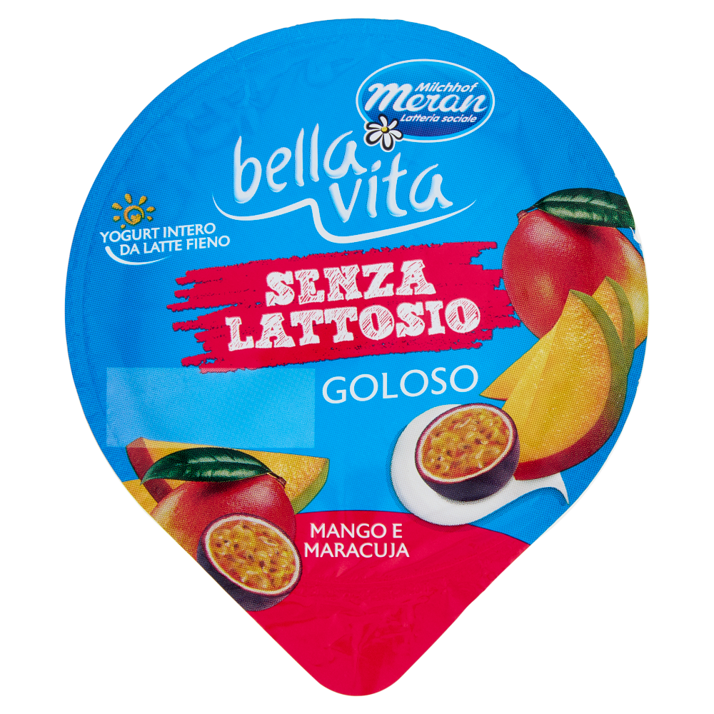 bella vita Yogurt Intero da Latte Fieno Senza Lattosio Goloso Mango e Maracuja 150 g