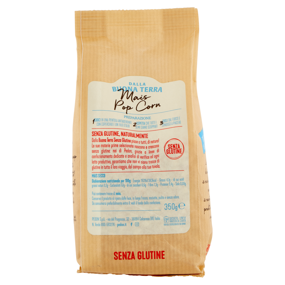 Dalla Buona Terra pedon Senza Glutine Mais Pop Corn 350 g