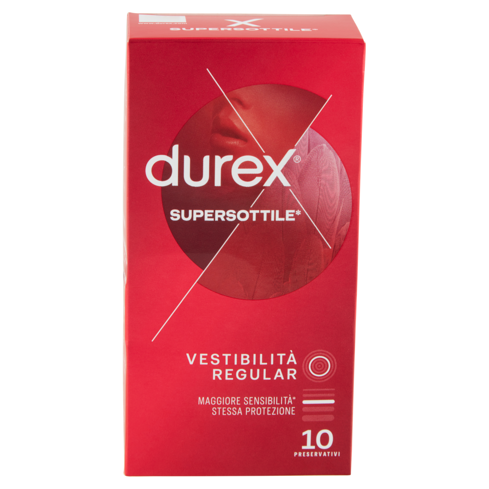 Durex SuperSottile Vestibilità Regolare Preservativi Sottili, 10 Profilattici