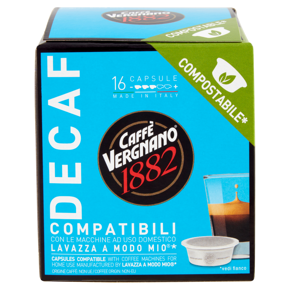 Caffè Vergnano 1882 Decaf Compostabile** Capsule Compatibili Lavazza a Modo Mio* 16 x 7,5 g