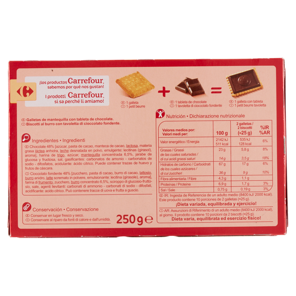 Carrefour Le Petit Beurre Tavoletta Cioccolato fondente 250 g
