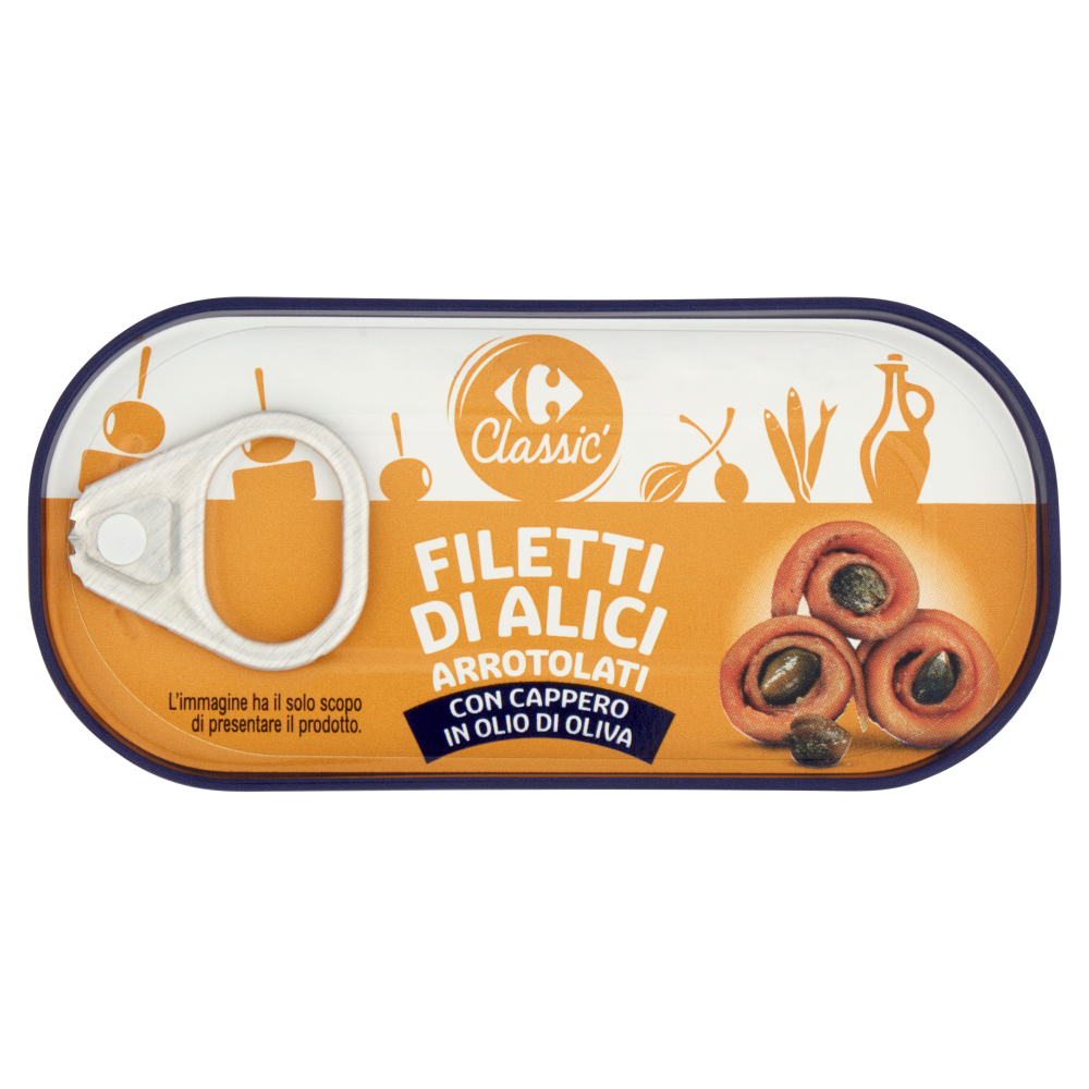 Carrefour Classic Filetti di Alici Arrotolati con Cappero in Olio di Oliva 46 g