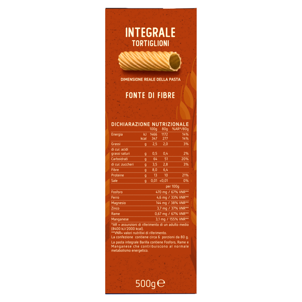 Barilla Pasta Integrale Tortiglioni 500g