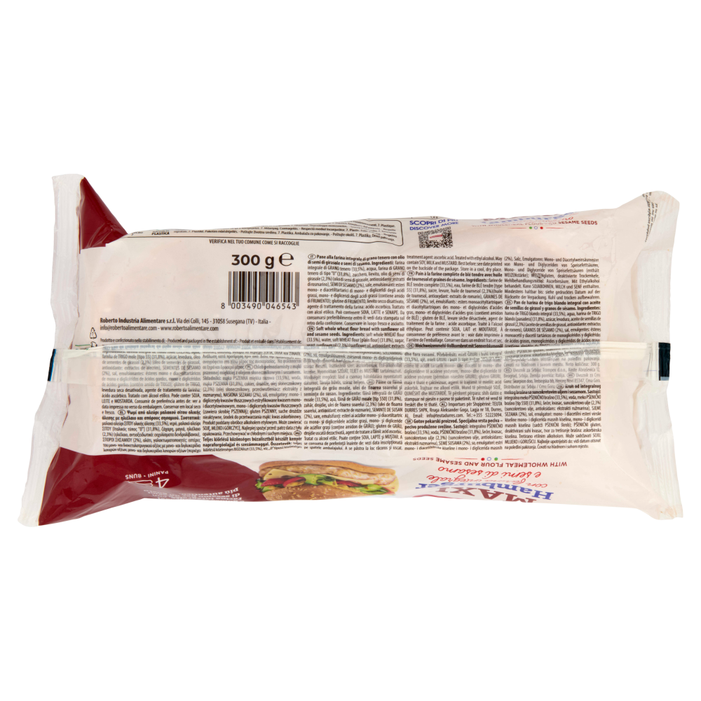 Roberto Maxi Hamburger con farina integrale e semi di sesamo 4 Panini 300 g