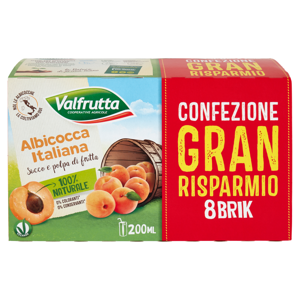 Valfrutta Albicocca Italiana Succo e polpa di frutta 8 x 200 ml