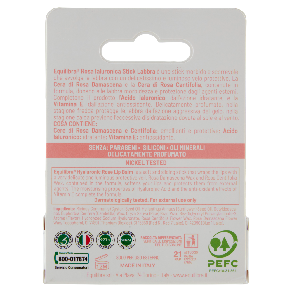 equilibra Rosa Ialuronica Stick Labbra Protettivo - Idratante 5,5 ml