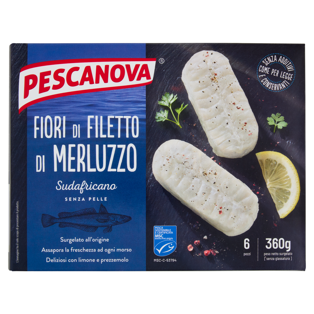 Pescanova Fiori di Filetto di Merluzzo Sudafricano Senza Pelle 6 pezzi 360 g
