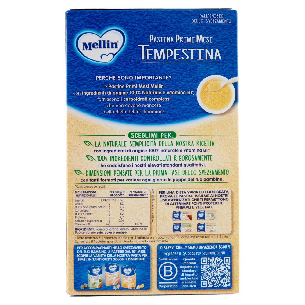 MELLIN Pastina 100% Naturale Tempestina con farina Grano Tenero 320 g