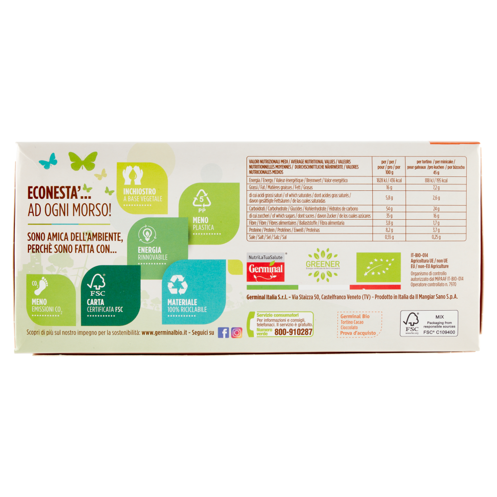Germinal Bio Tortino Cacao cioccolato 4 x 45 g