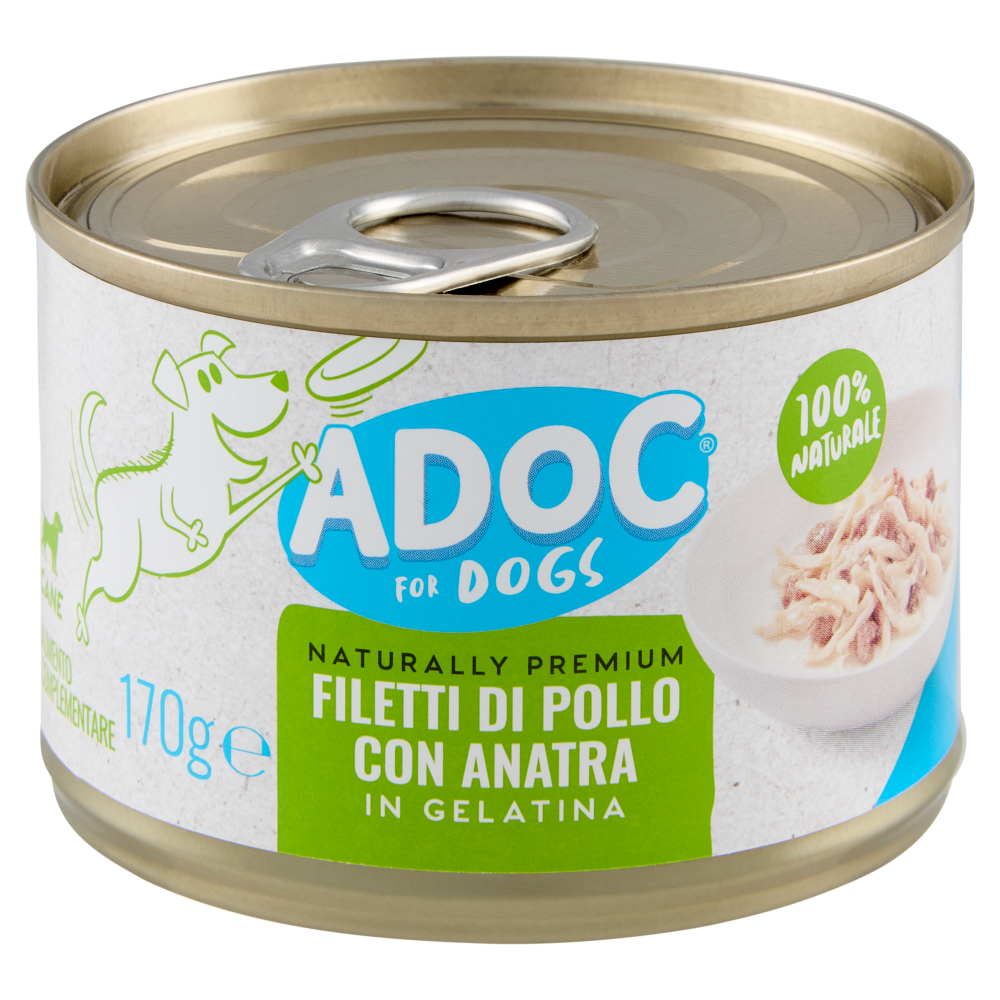ADoC For Dogs Naturally Premium Filetti di Pollo con Anatra in Gelatina 170 g