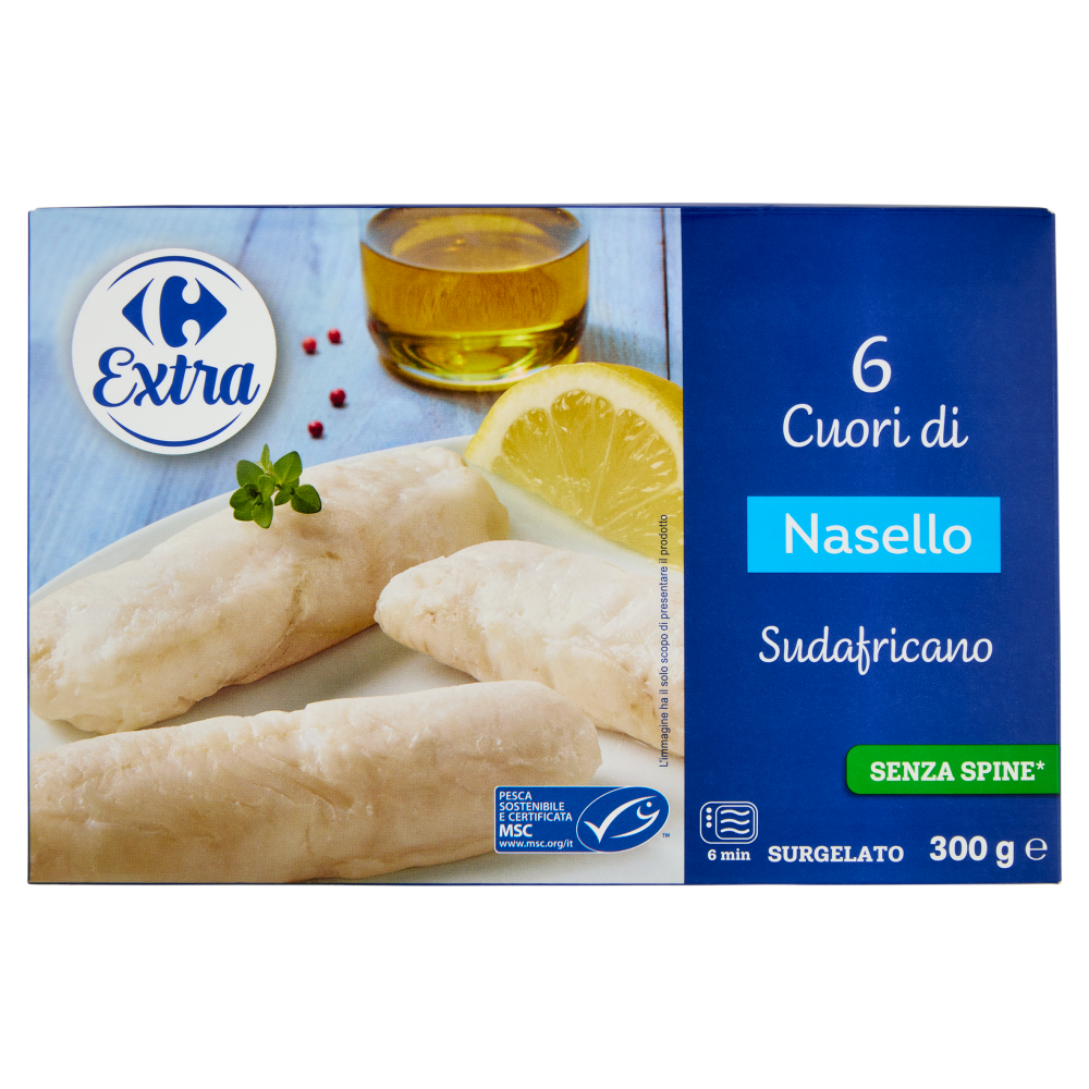 Carrefour Extra 6 Cuori di Nasello Sudafricano Senza Spine* Surgelato 300 g