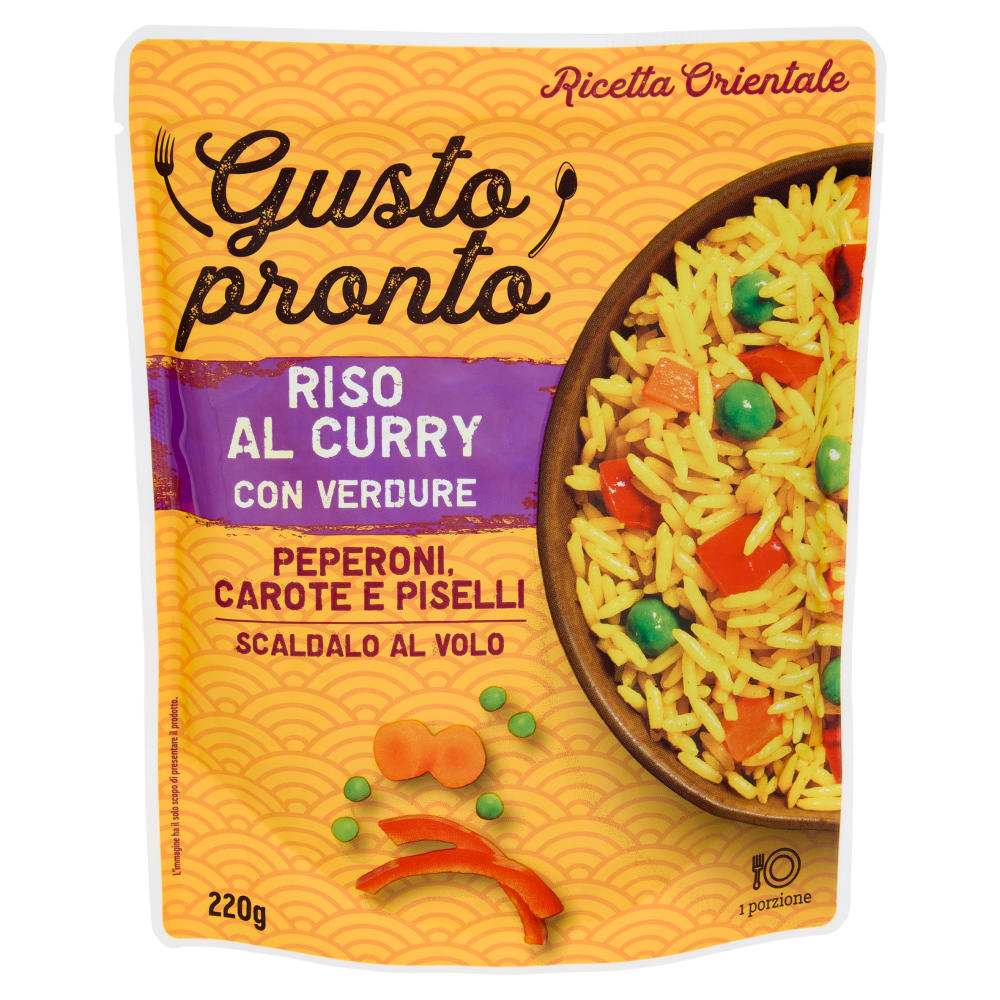 Gusto pronto Riso al Curry con Verdure Peperoni, Carote e Piselli 220 g