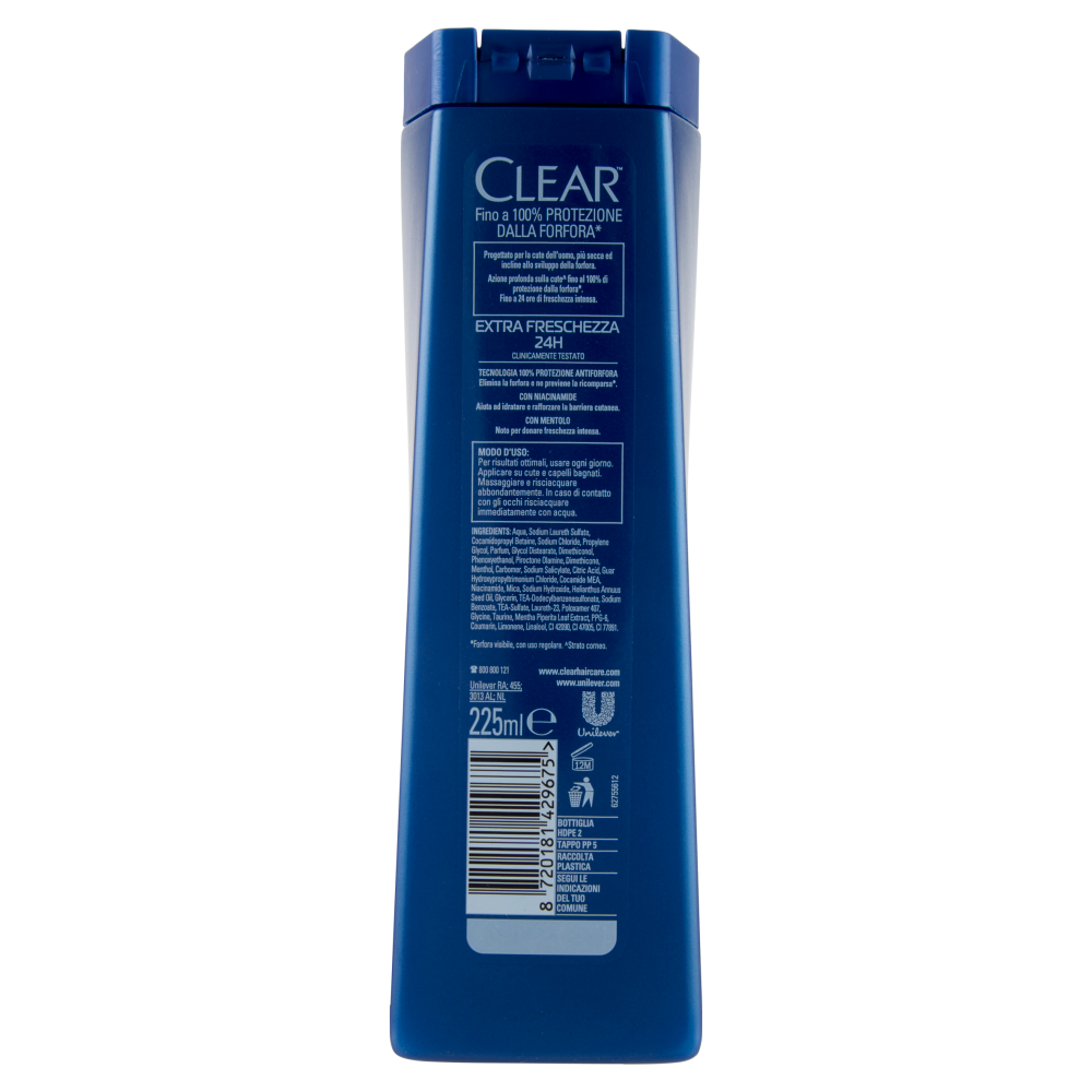 Clear Men Shampoo Antiforfora Extra Freschezza 24H 225 ml