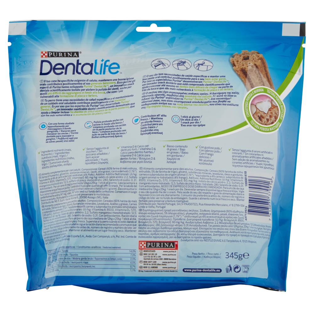 PURINA DENTALIFE Cane Snack per l'igiene orale Taglia Medium busta 15 stick 345g