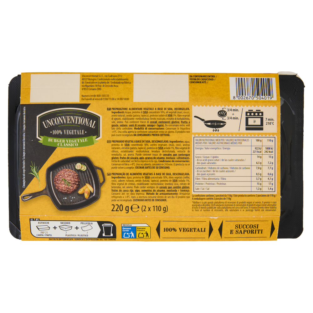 Unconventional Burger Vegetale Classico 2 x 110 g