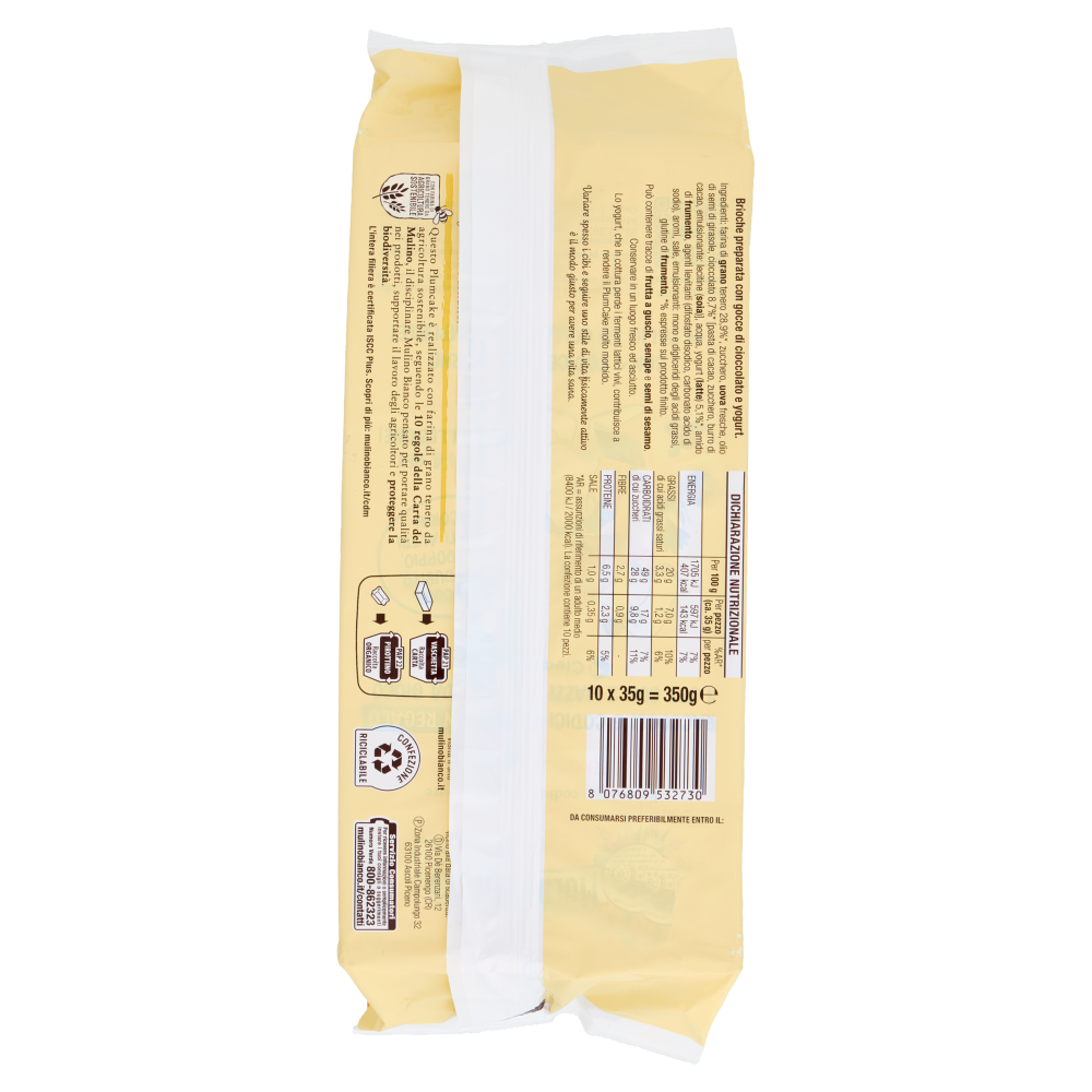 Mulino Bianco Plumcake Merenda con Yogurt italiano e Gocce di Cioccolato 10 pezzi 350g