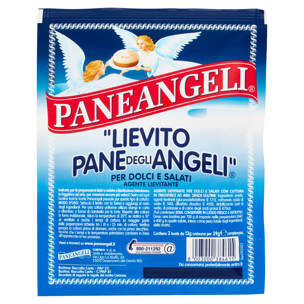PANEANGELI "Lievito Pane degli Angeli" per Cotture Brevi in Friggitrice ad Aria 3 x 13 g