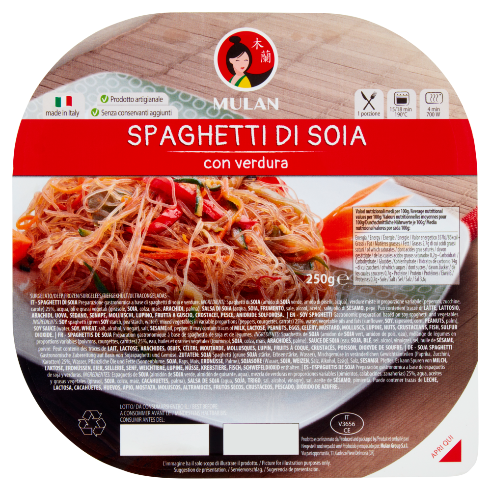 Mulan Spaghetti di Soia con verdura Surgelato 250 g