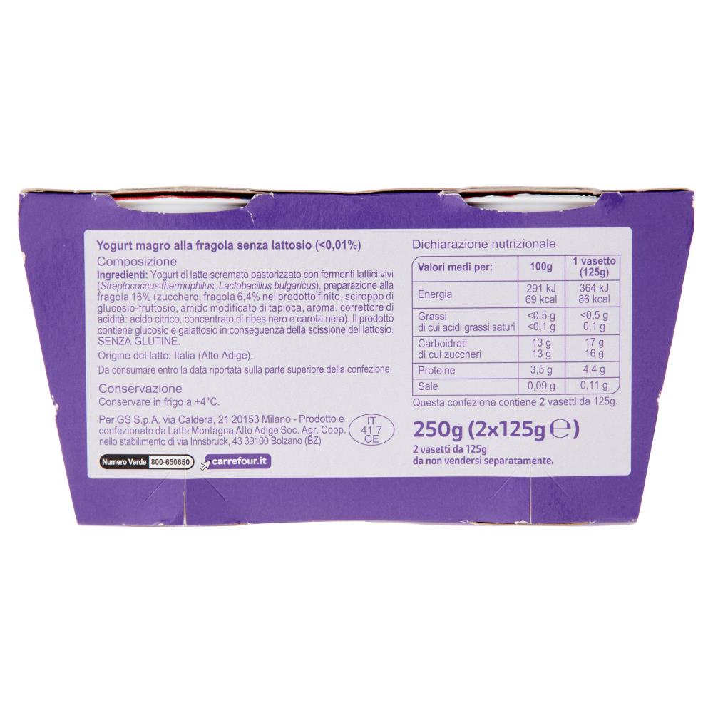 Carrefour Classic No Lactose!* Yogurt Magro Fragola 2 x 125 g