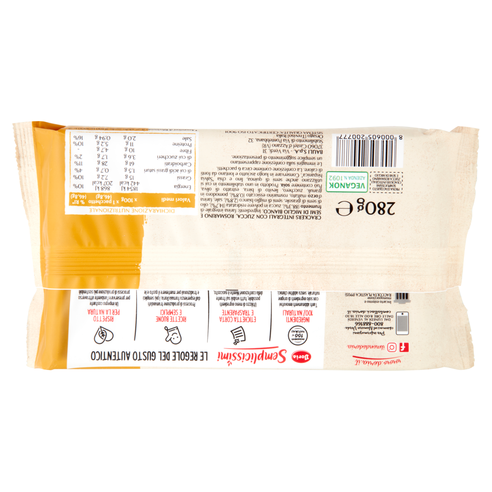 Doria Semplicissimi Crackers Zucca Rosmarino e Semi di Miglio Bianco - flowpack 280g