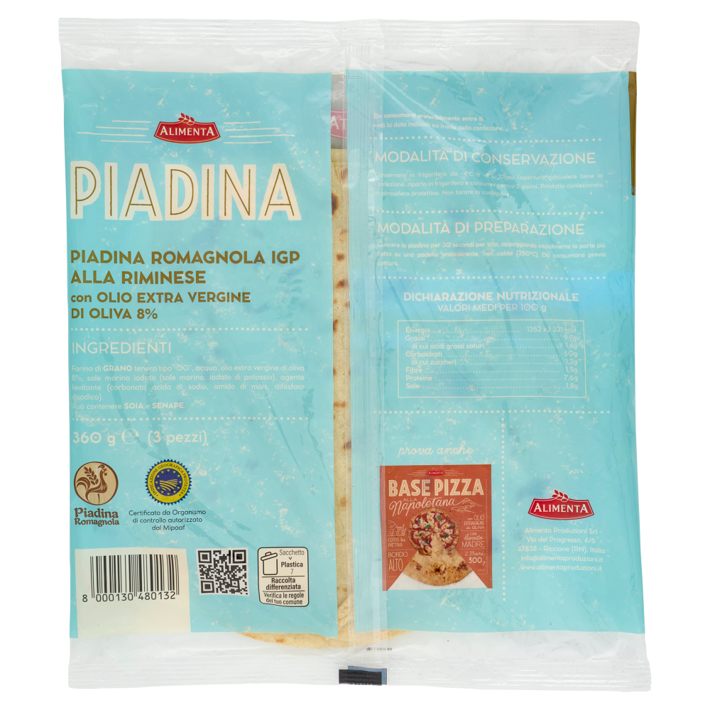 Alimenta Piadina Romagnola IGP alla Riminese 3 piadine 360 g