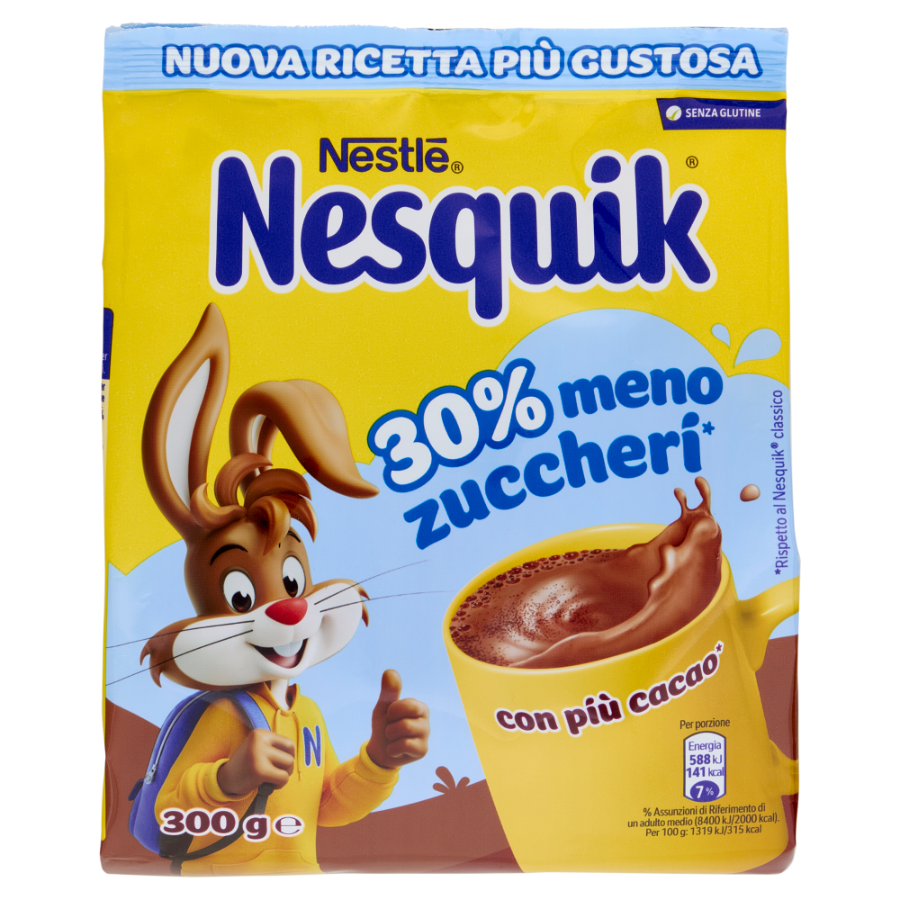 NESQUIK 30% Meno Zuccheri Preparato per Bevanda con Cacao Solubile,  Sacchetto 300g