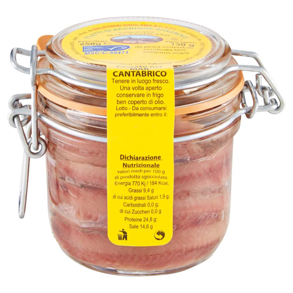 Marca Vaticano Filetti di Acciughe Spagnole in Olio di Oliva 250 g