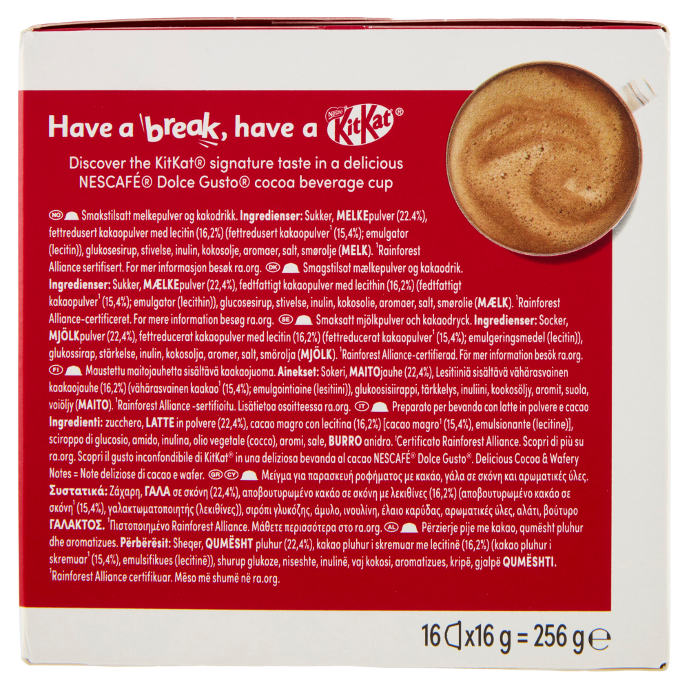 NESCAFÉ DOLCE GUSTO KitKat Bevanda gusto Cacao e Wafer 16 capsule 256g 