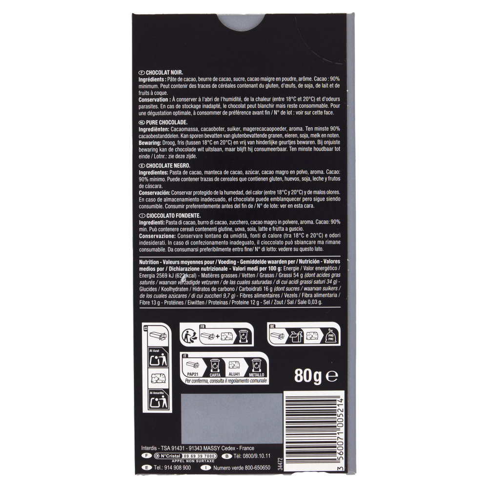 Carrefour Selection 90% Cacao Noir 80 g