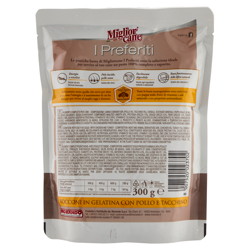 Migliorcane I Preferiti Bocconi in Gelatina con Pollo e Tacchino 300 g