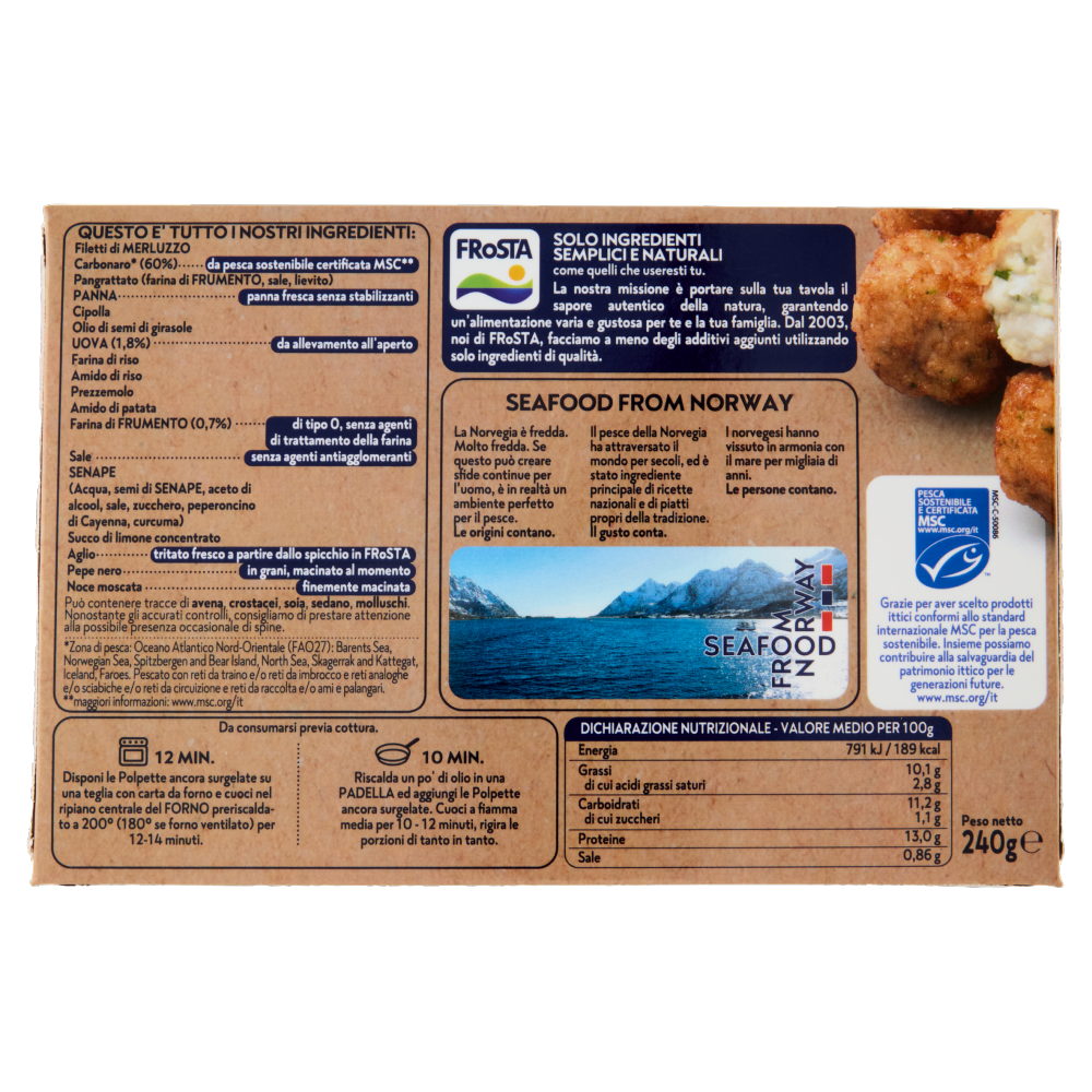 FRoSTA 12 Polpette di Pesce Merluzzo dalla Norvegia 240 g