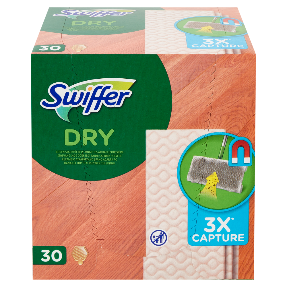 Swiffer Dry Panni Cattura Polvere per Scopa Swiffer - Ricarica 30 Salviette Legno & Parquet