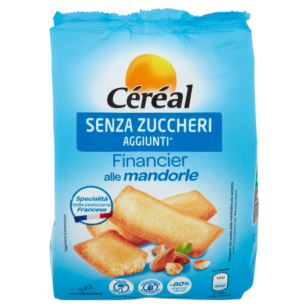C&eacute;r&eacute;al Senza Zuccheri Aggiunti* Financier alle Mandorle Senza Olio di Palma, 7 monoporzioni - 175g