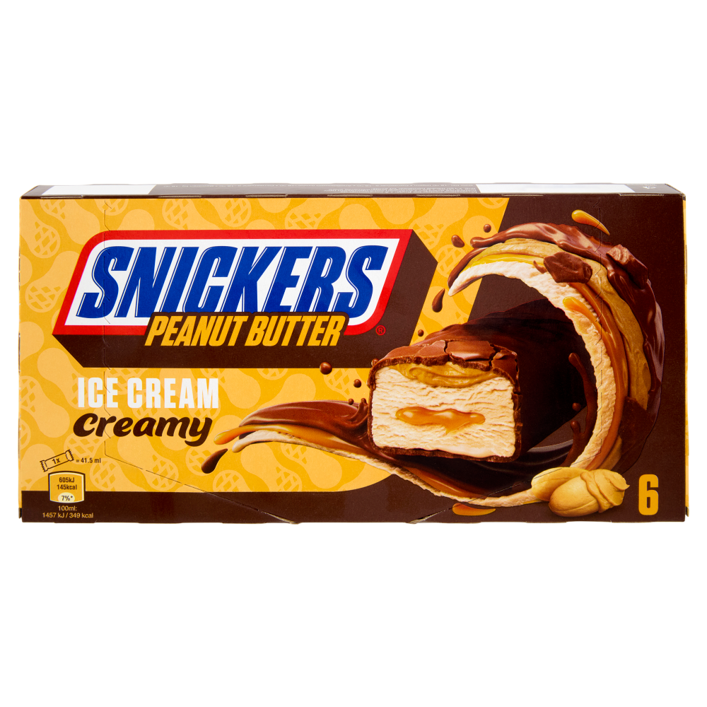Snickers Barretta Gelato al cioccolato con burro d'arachidi e arachidi tostate, Multipack da 6 x 39g