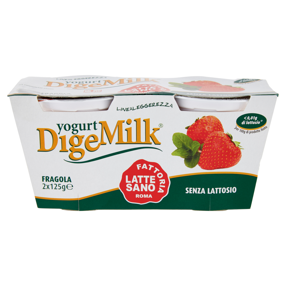 Fattoria Latte Sano Linealeggerezza yogurt DigeMilk Fragola Senza Lattosio 2 x 125 g