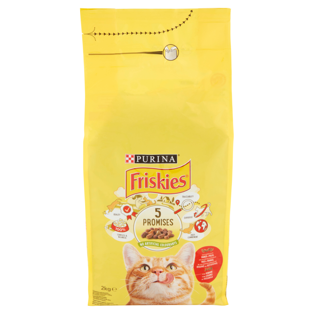 PURINA FRISKIES Gatto Adult Con un gustoso mix di Manzo e Pollo e con Verdure 2Kg