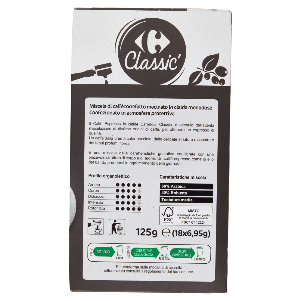 Carrefour Classic Caffè Espresso in Cialde 18 x 6,95 g
