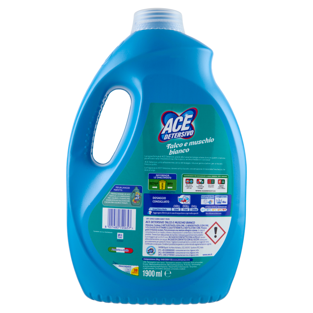 Ace Detersivo Talco e muschio bianco 38 Lavaggi 1900 ml