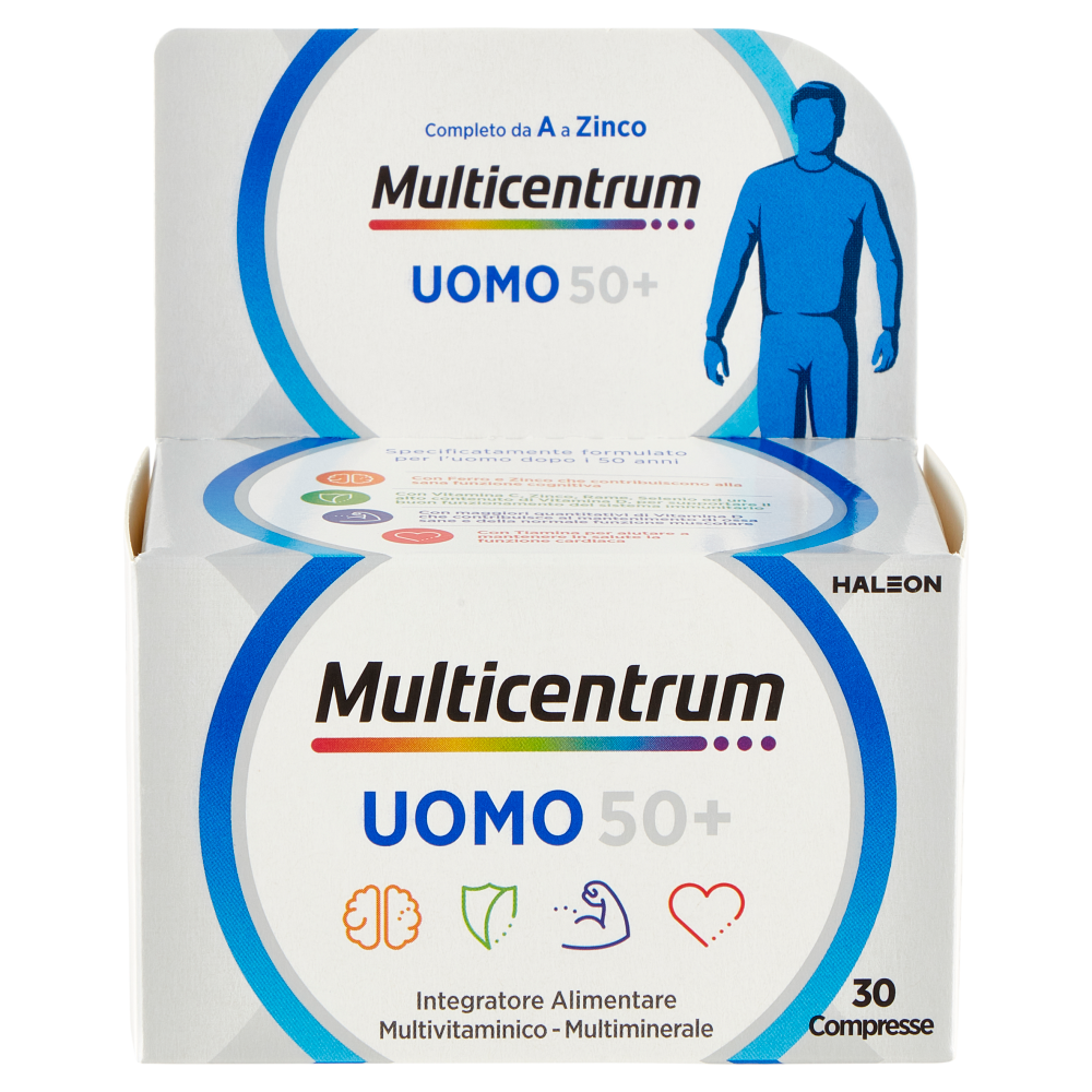 Multicentrum Uomo 50+ Integratore Multivitaminico con Vitamina D, B12, Calcio e Magnesio 30 cpr 40 g