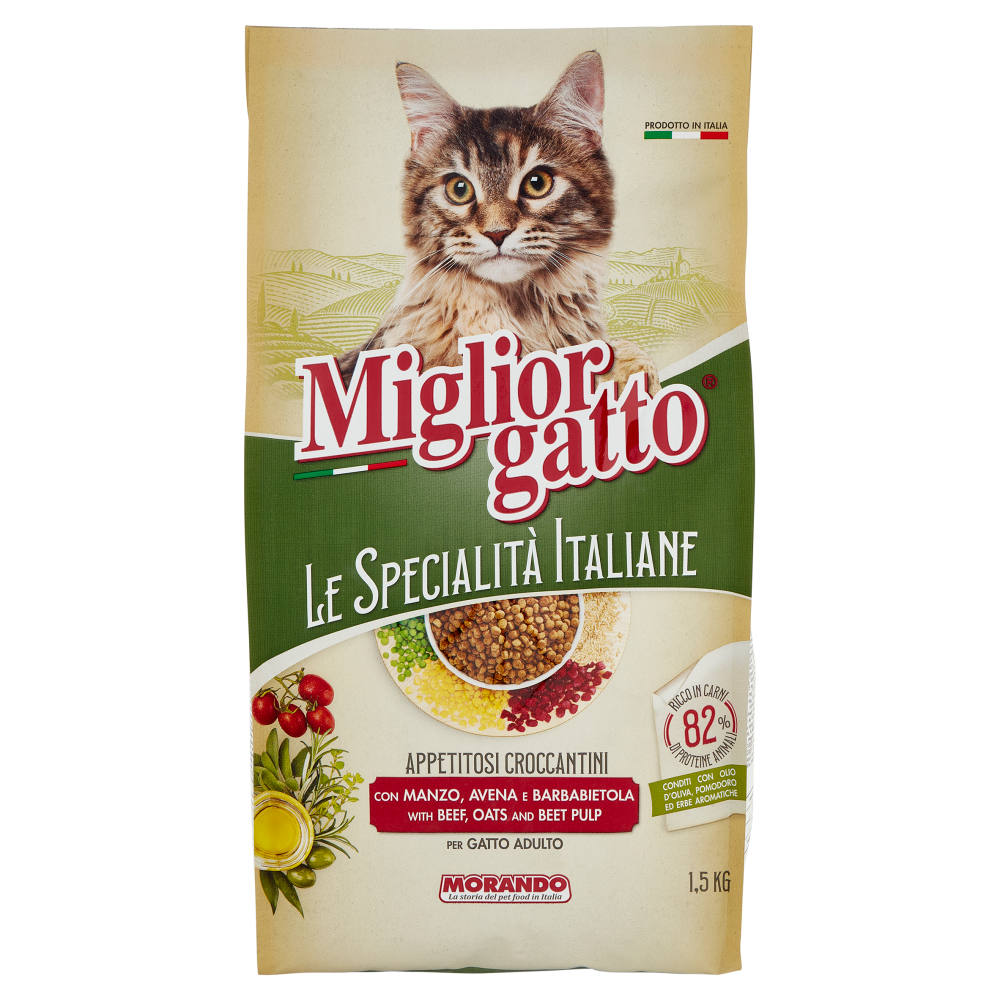 Migliorgatto Le Specialità Italiane Appetitosi Croccant. Manzo,Avena,Barbabietola Gatto Adulto 1,5KG