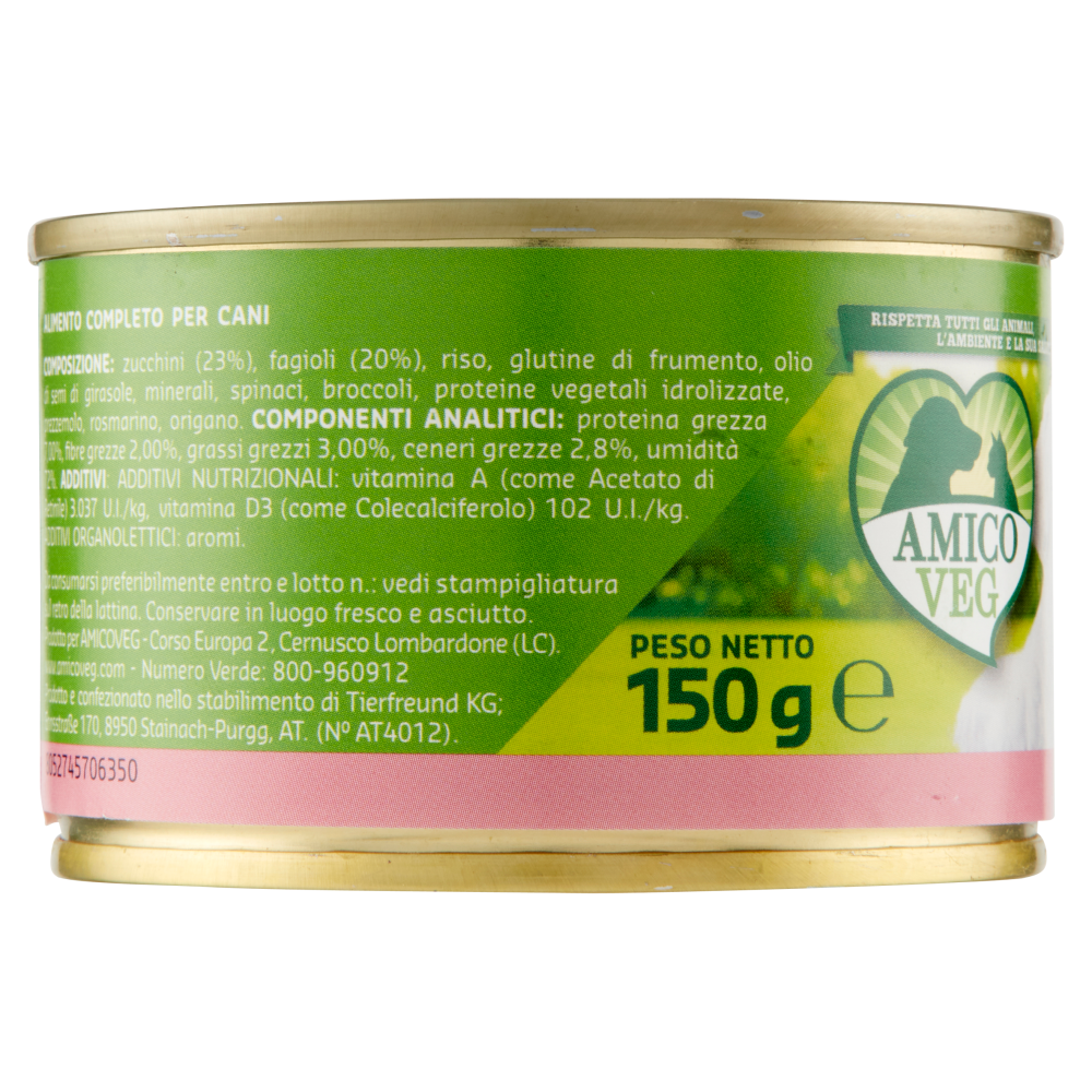 Amico Veg 100% Vegetal Alimento Completo per Cani con Fagioli e Zucchini 150 g