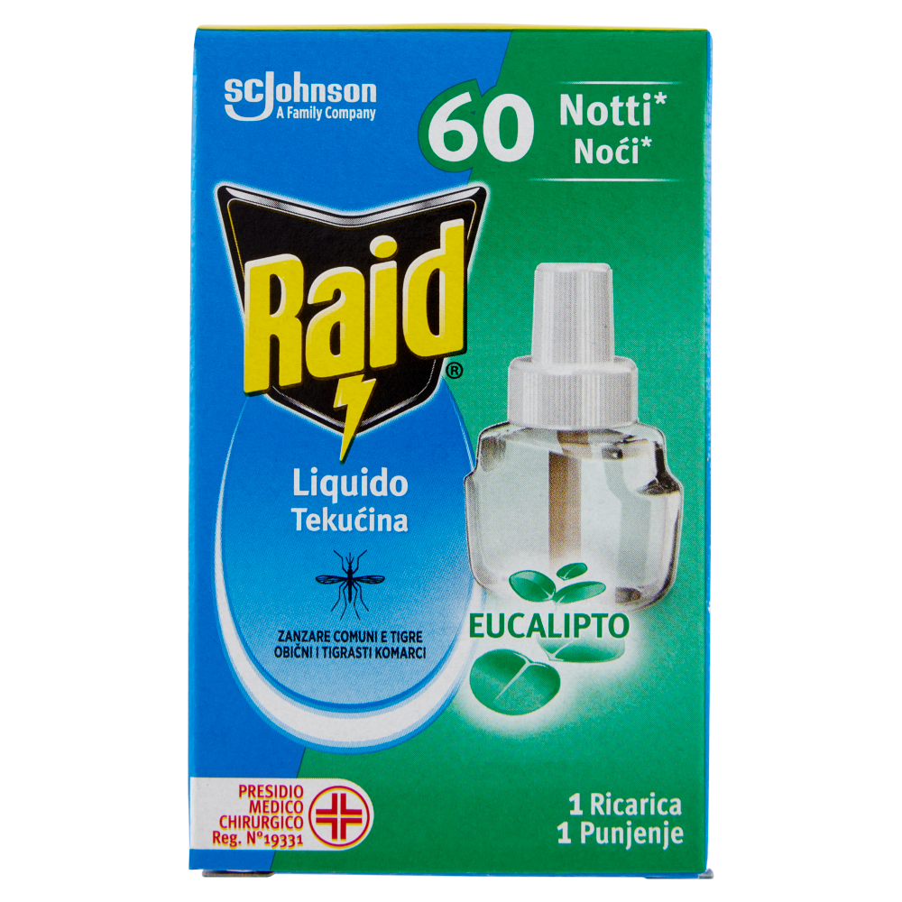 Raid Liquido Elettrico Ricarica,  60 Notti, Eucalipto, 36ml