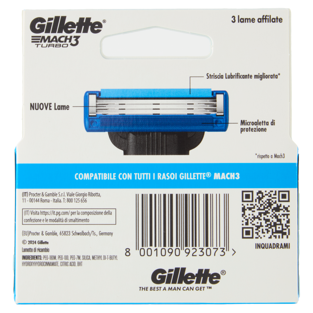 Gillette Mach3 Turbo Lamette di ricambio per Rasoio da Uomo, 5 Ricariche