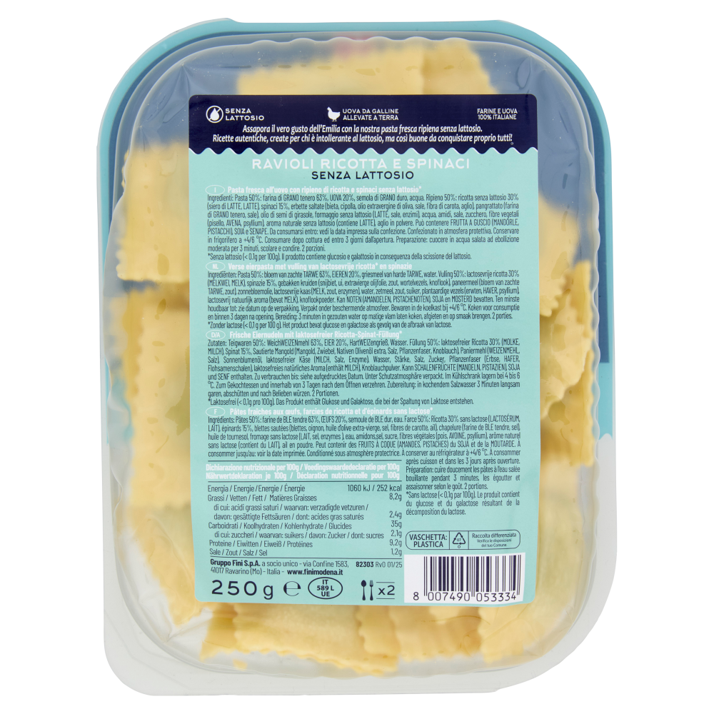 Fini Senza Lattosio Ravioli Ricotta e Spinaci 250 g